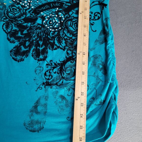 SOUTHPOLE Women's XXL T Shirt Fairy Grunge Emo Ruched Sides Velvet Studded Roses - Picture 7 of 12